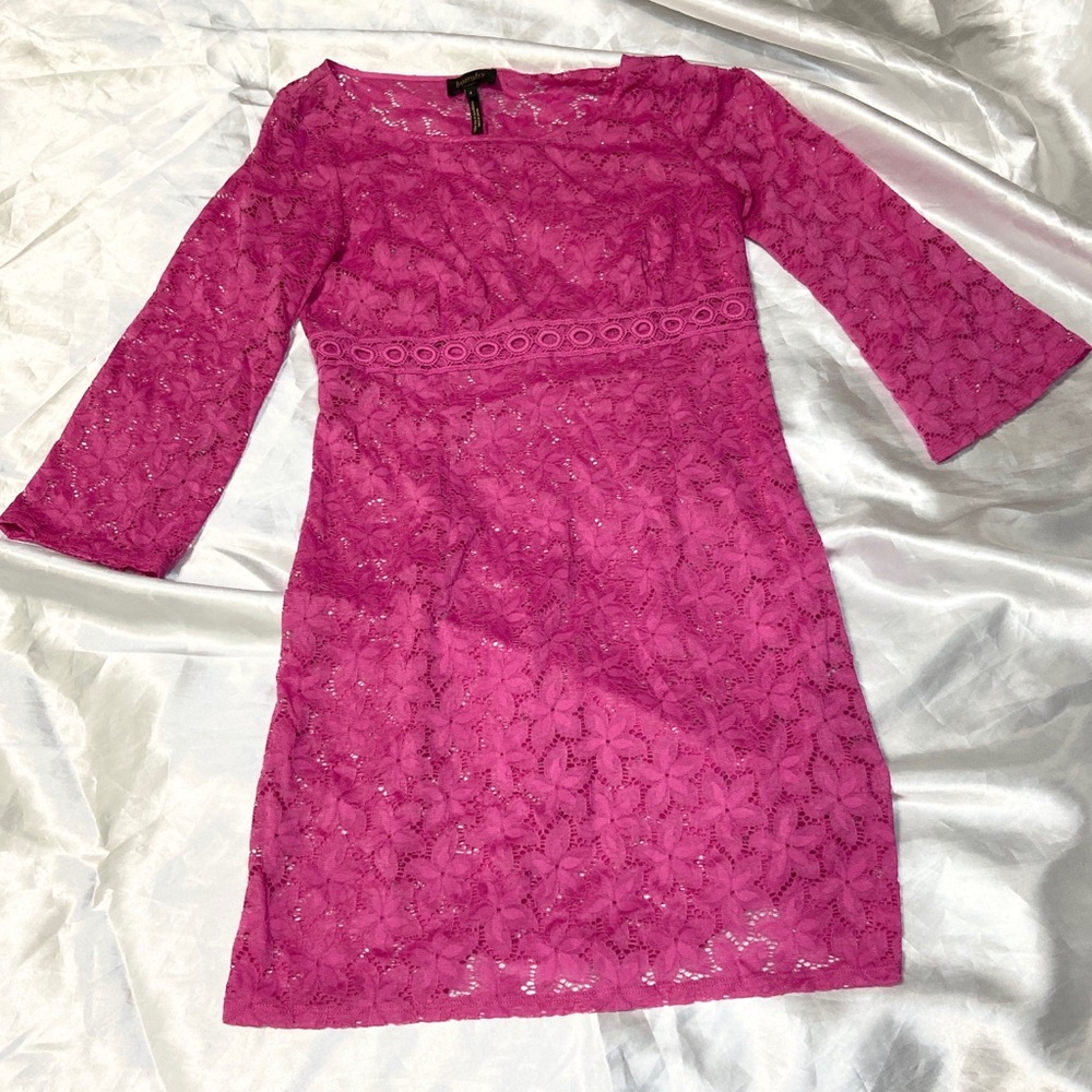Laundry by Shelli Segal pink floral lace sheer long sleeve midi dress size 4
